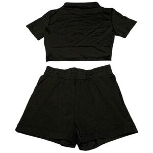 Black Cropped Top and Shorts Set